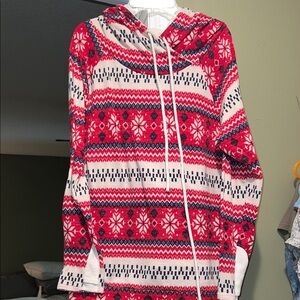 7th Ray Red and White Patterned Hoodie
